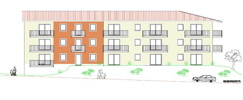 Wohnanlage am Fernsehturm Passau Ansicht Südost - Bergander Bau